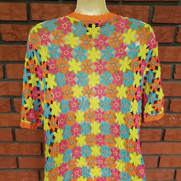 VTG Crochet Sweater XL Floral Colorful Embellished Cardigan Berek Takako Sakon - Picture 12 of 16